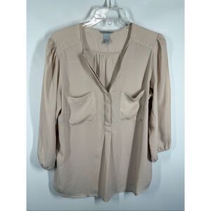 B7 H&M Women blush sheer 3/4 sleeve blouse top size 14